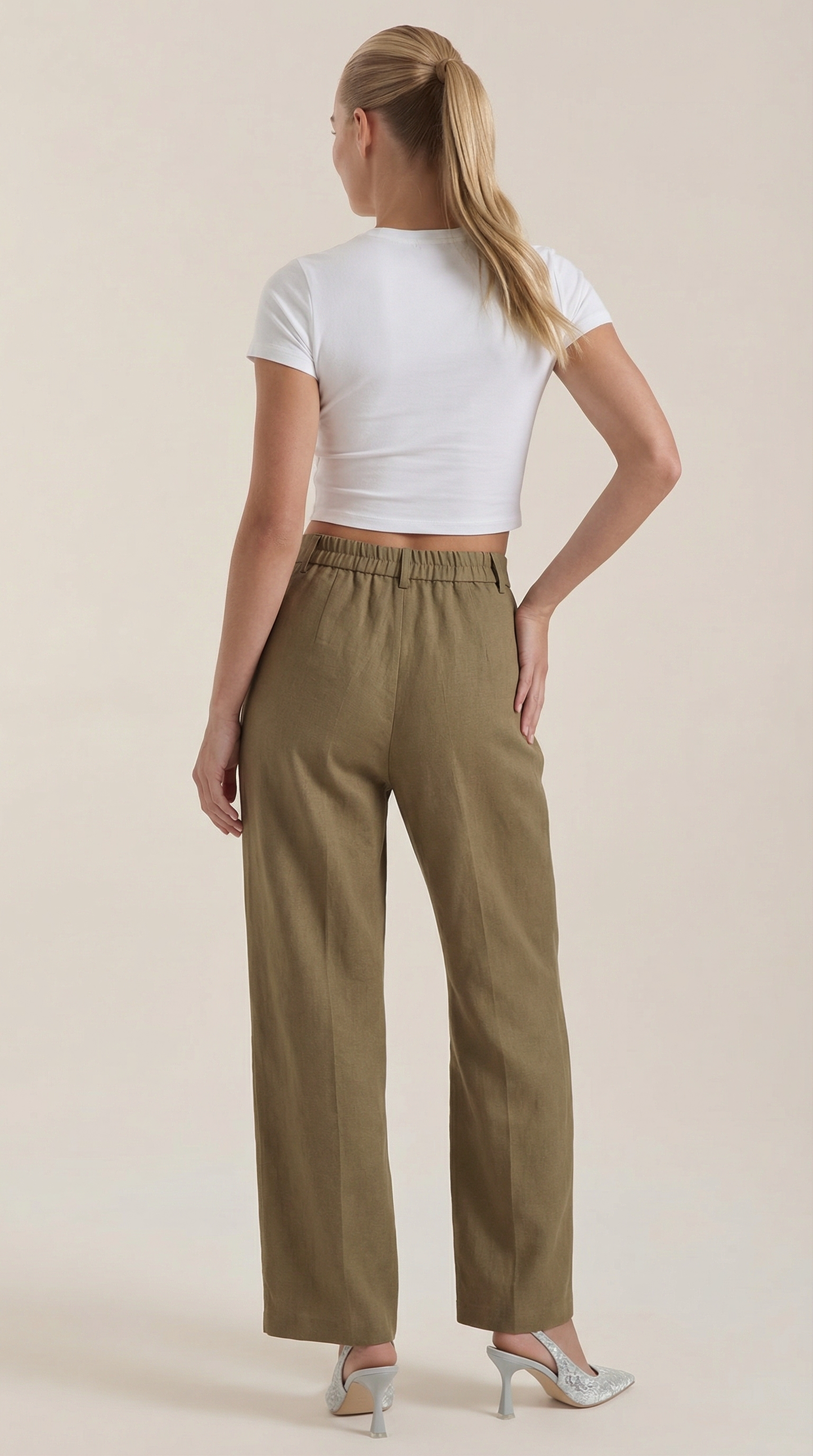 Pleated high-rise wide-leg pants, dark green, relaxed wide-leg silhouette