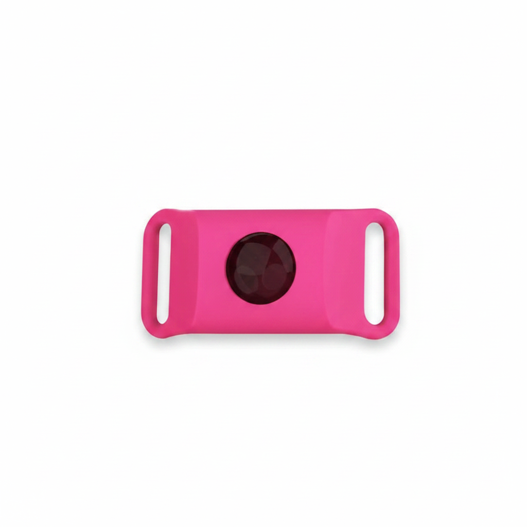 Pink flea and tick collar pendant tag with circular dark center