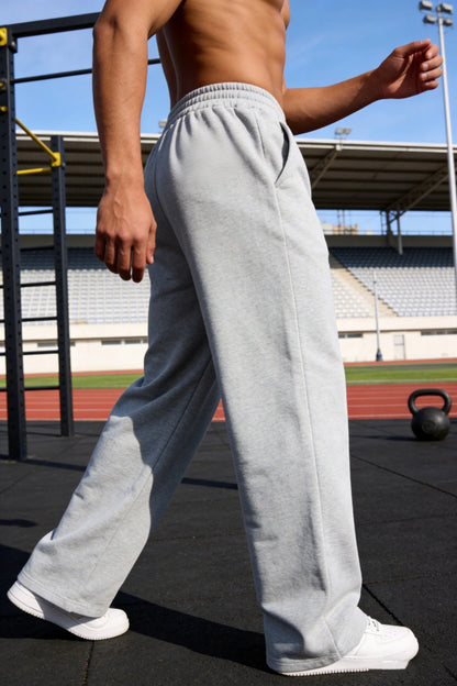 Men's wide-leg sweatpants, heather gray with drawstring waistband