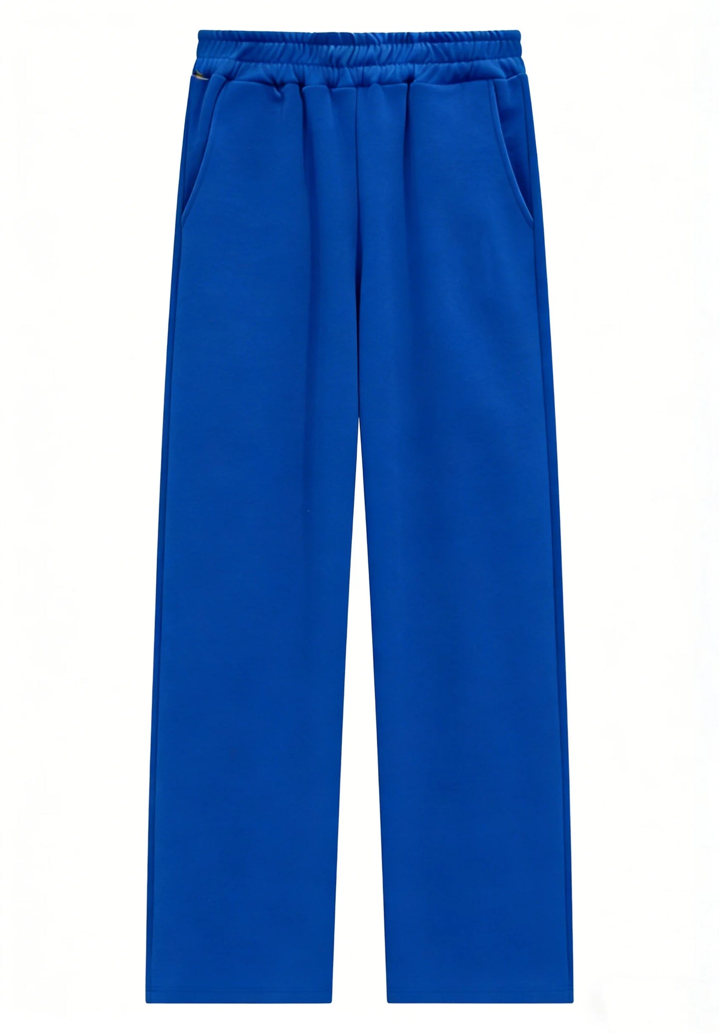 Men's wide-leg sweatpants in royal blue with elastic drawstring waist