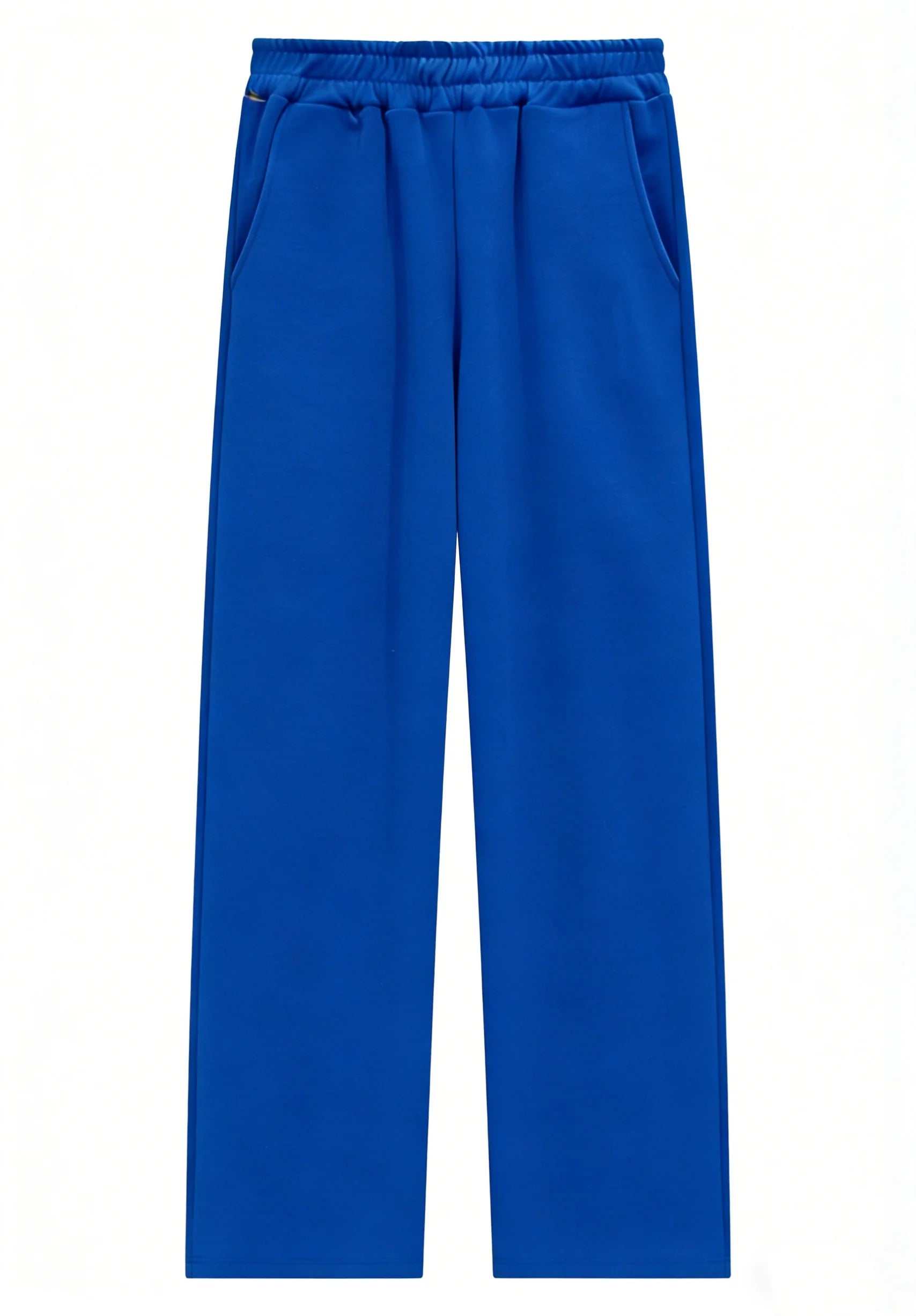 Men's wide-leg sweatpants in royal blue with elastic drawstring waist