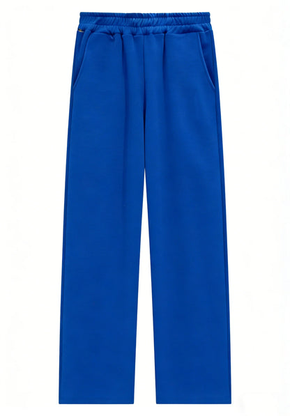 Men's wide-leg sweatpants in royal blue with elastic drawstring waist