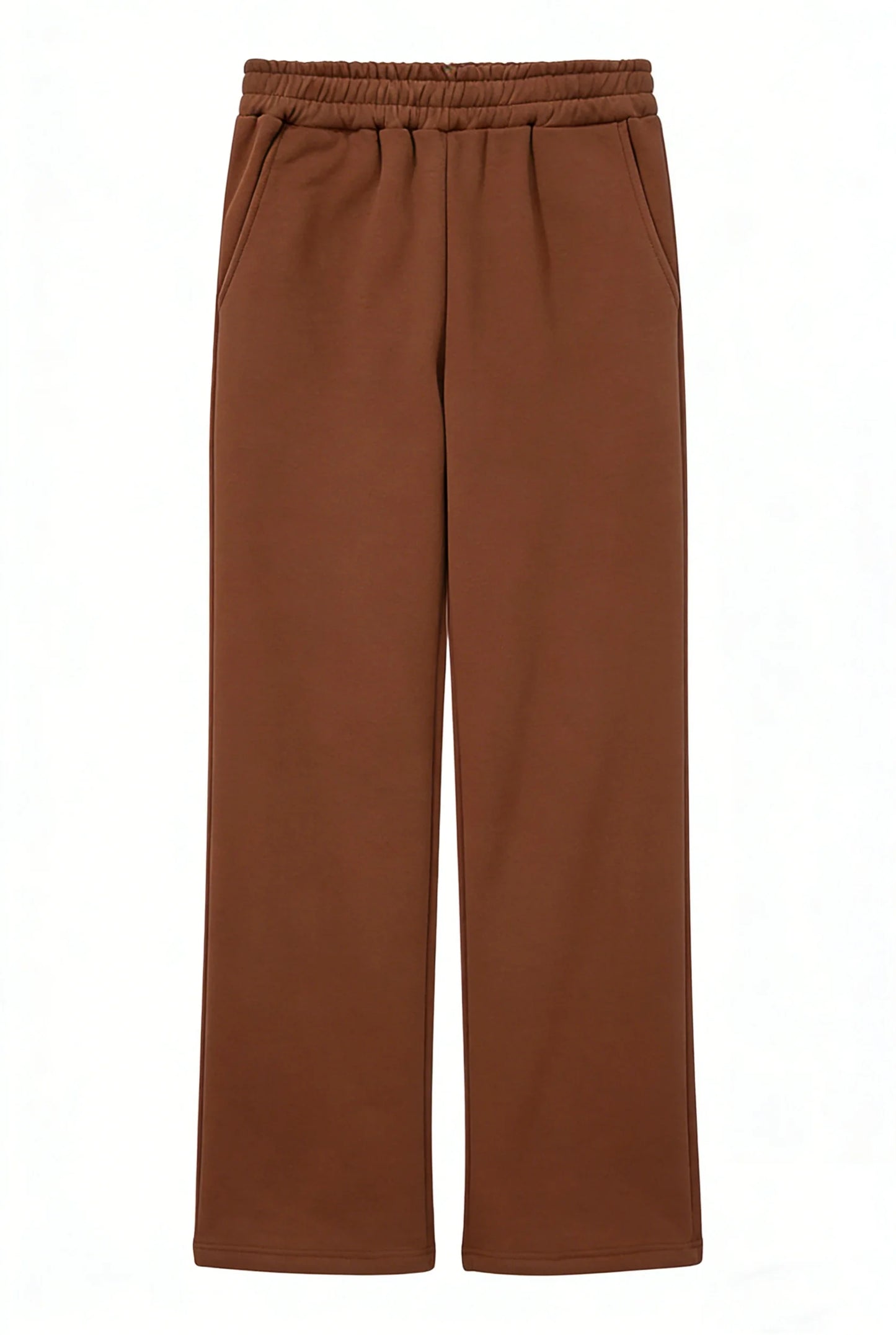 Men's wide-leg sweatpants in brown with elastic drawstring waistband