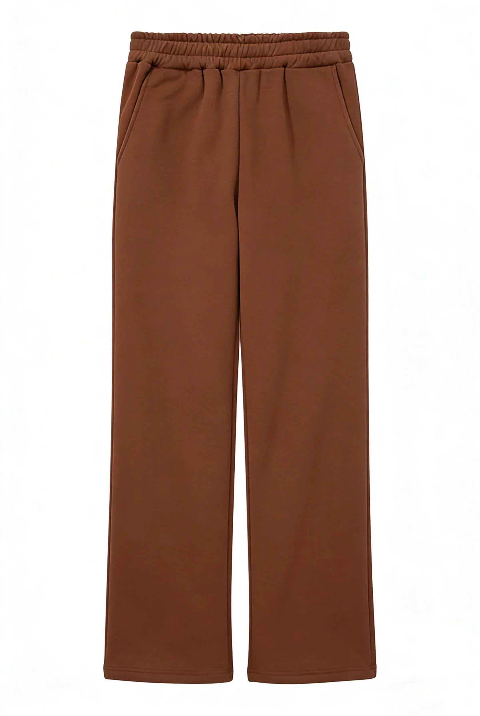 Men's wide-leg sweatpants in brown with elastic drawstring waistband
