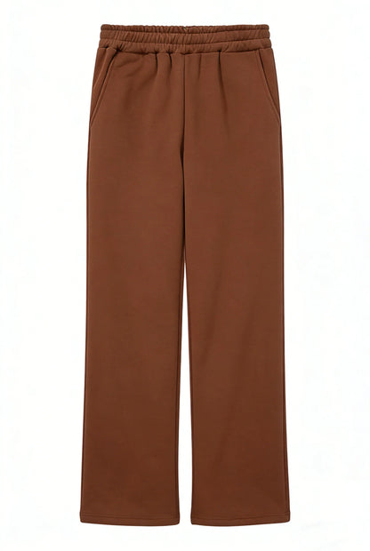 Men's wide-leg sweatpants in brown with elastic drawstring waistband