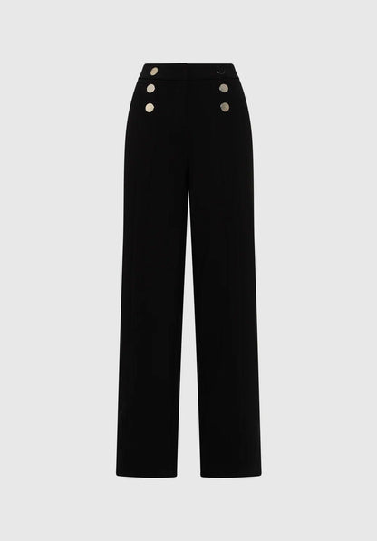 Black High-Waist Wide-Leg Trousers with Button Details