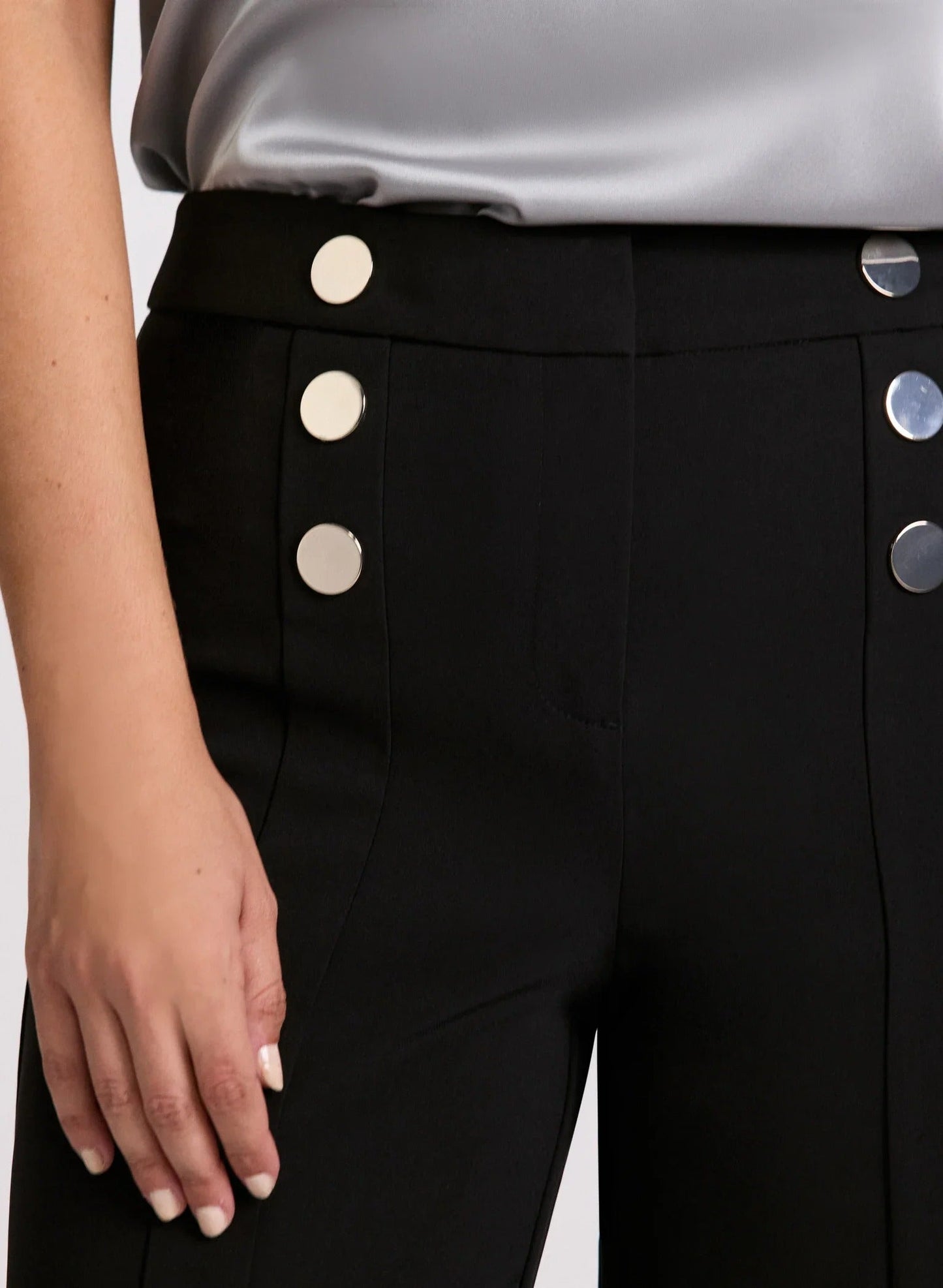 Black High-Waist Wide-Leg Trousers with Button Details