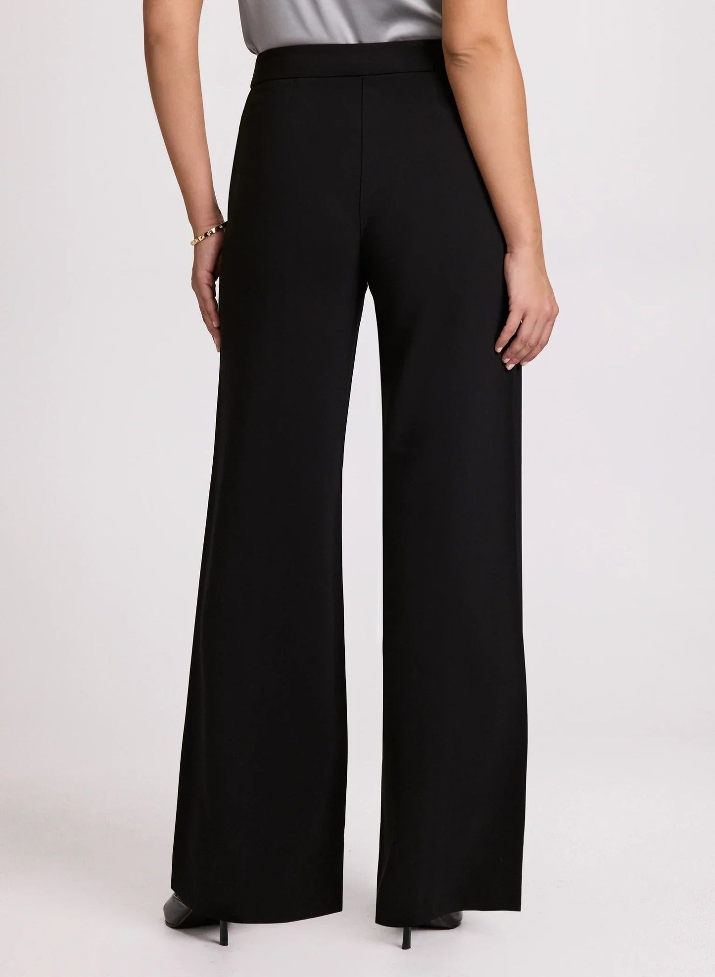Black High-Waist Wide-Leg Trousers with Button Details