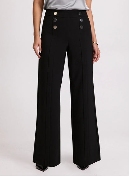 Black High-Waist Wide-Leg Trousers with Button Details
