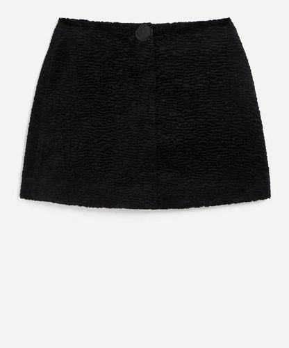 Black Textured Mini Skirt with Button Detail