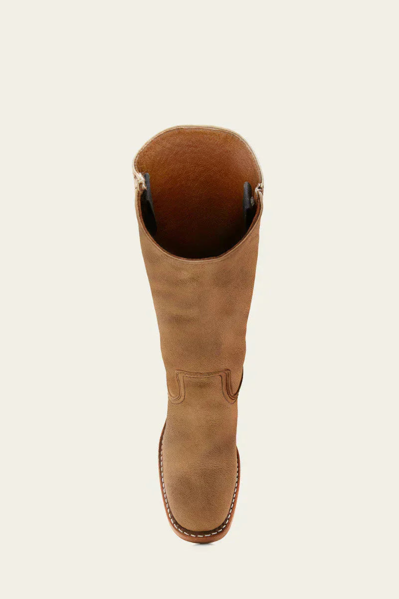 Women’s leather knee-high boots, tan brown with open top lining and ankle seam