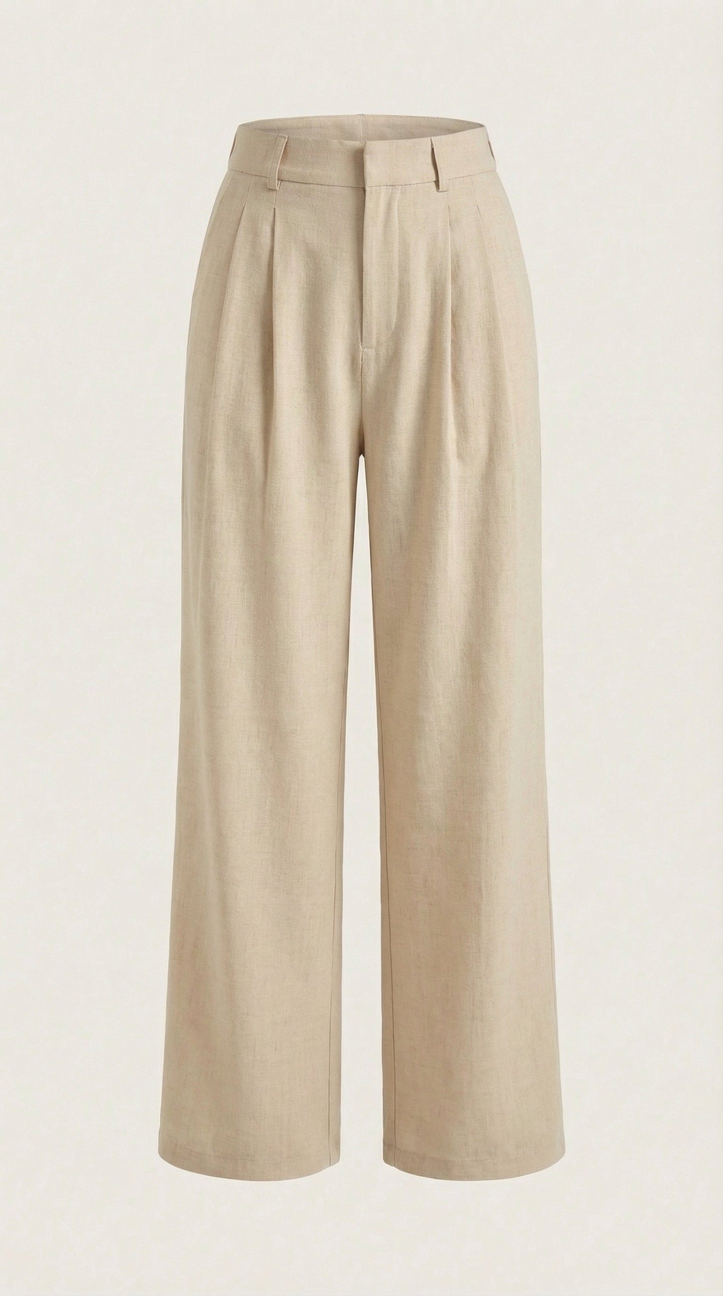 Pleated high-rise wide-leg pants, beige, front view with center pleats