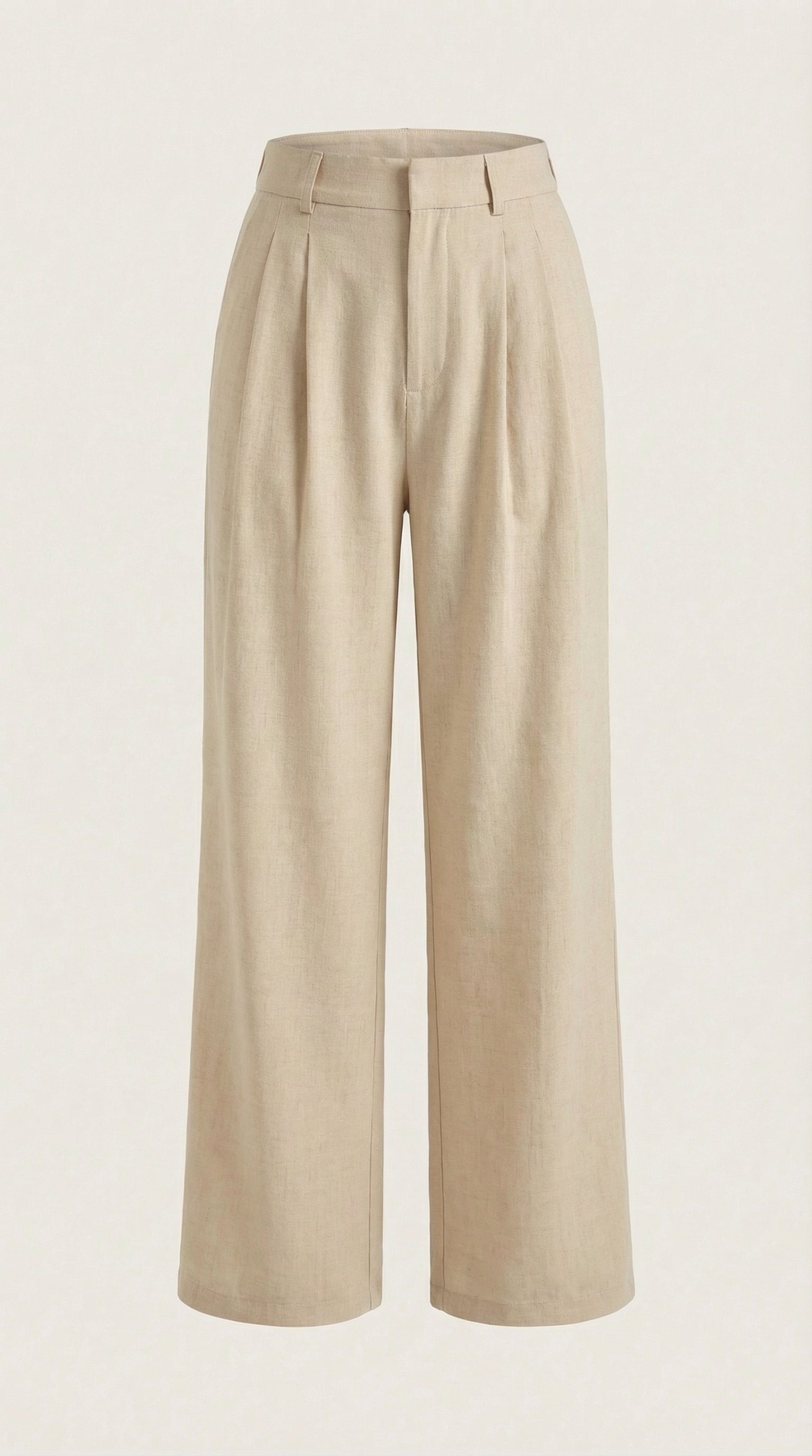 Pleated high-rise wide-leg pants, beige, front view with center pleats
