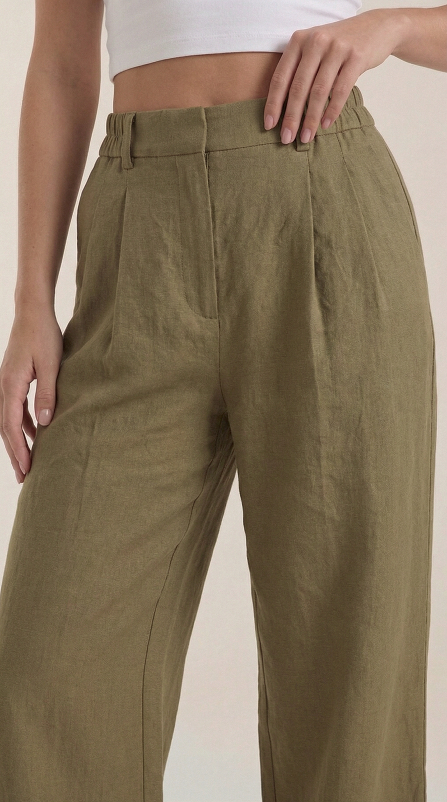 Pleated high-rise wide-leg pants, dark green, high-rise waistband with pleats