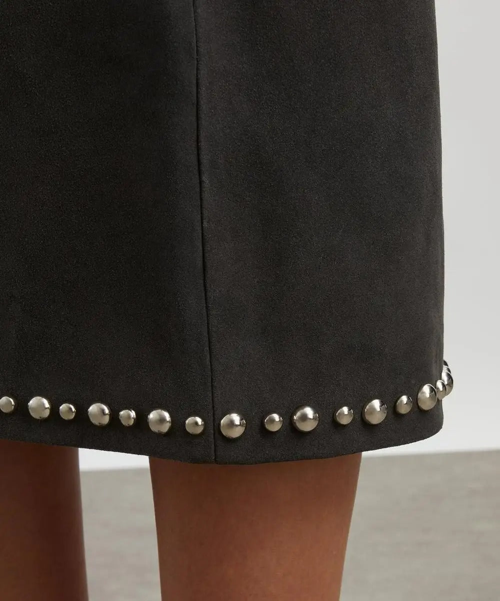 Dark Grey Stud-Trim Midi Skirt