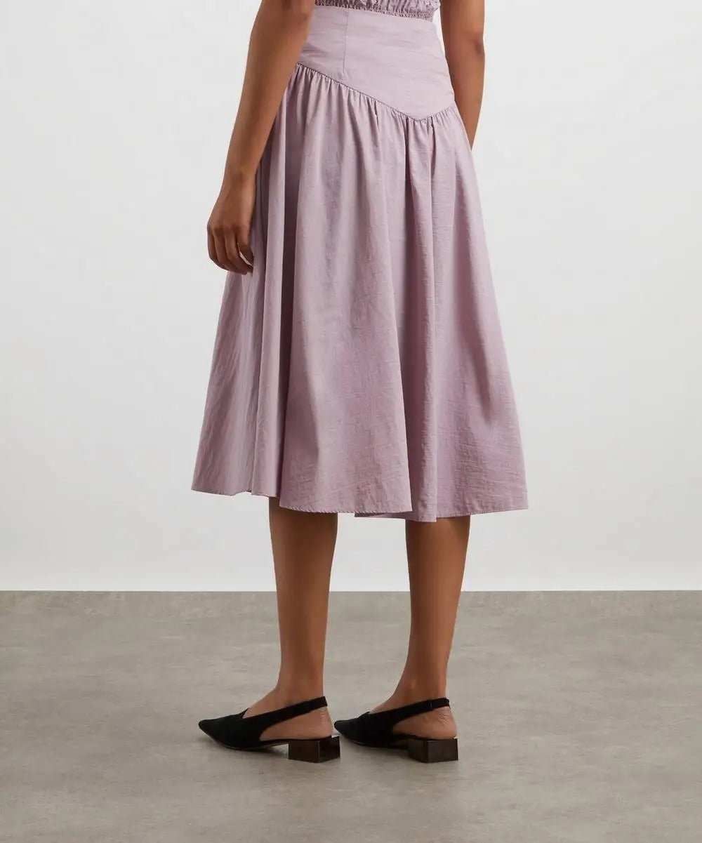 Dusty Pink High-Waist Midi Skirt with Gathered Panels