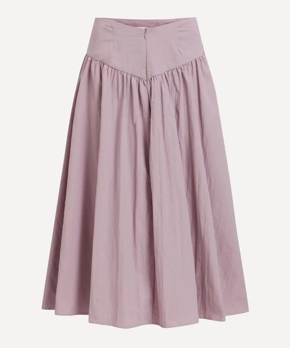 Dusty Pink High-Waist Midi Skirt with Gathered Panels