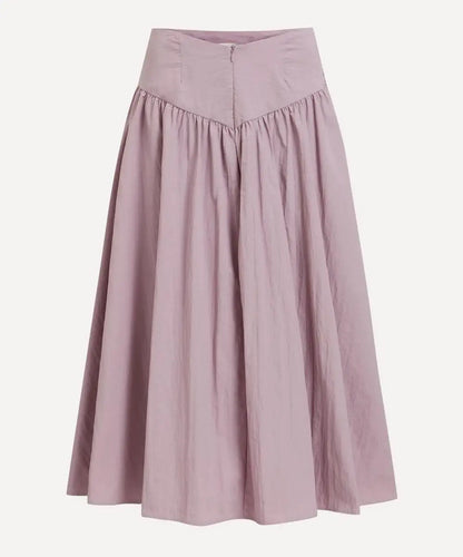 Dusty Pink High-Waist Midi Skirt with Gathered Panels