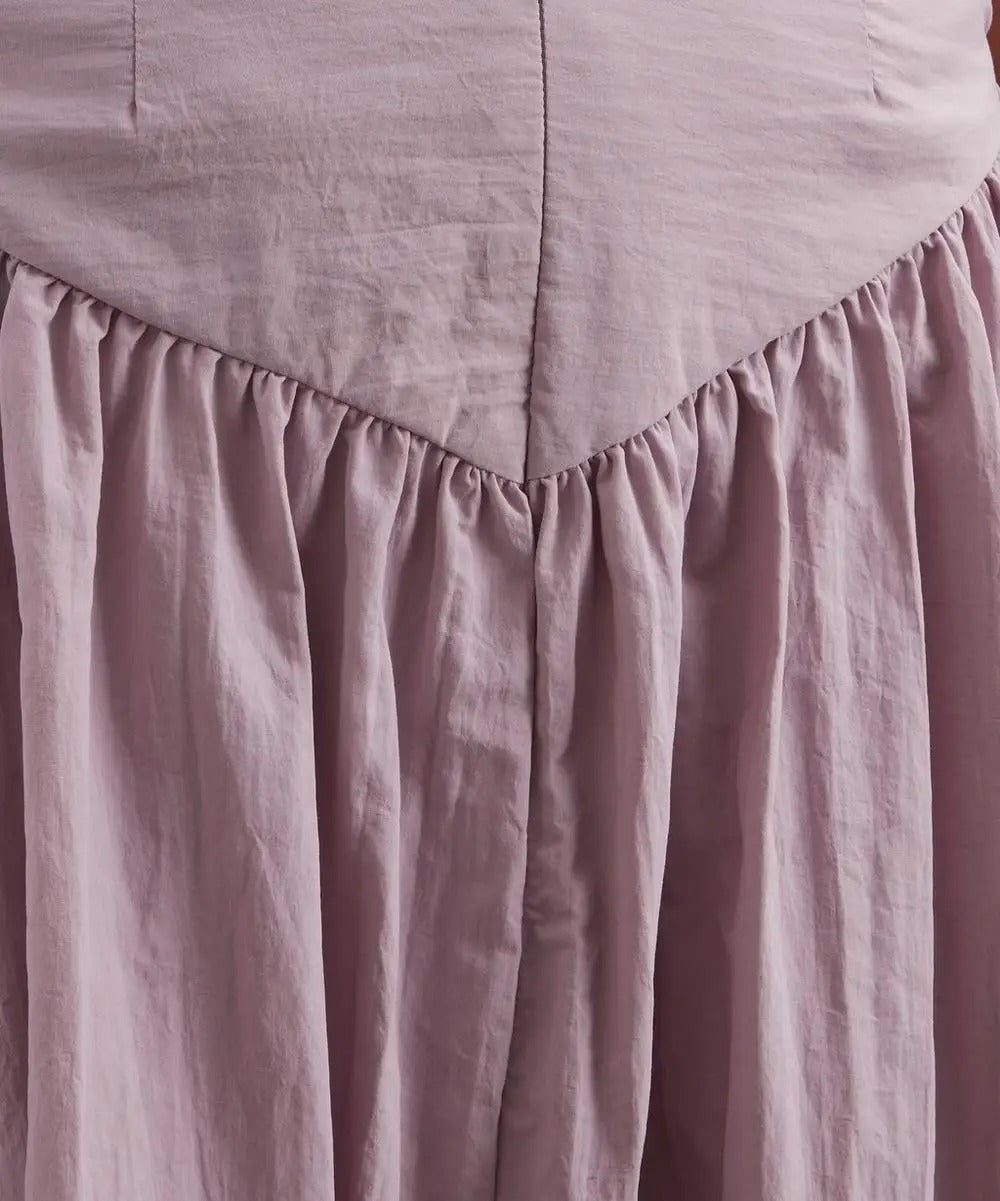 Dusty Pink High-Waist Midi Skirt with Gathered Panels