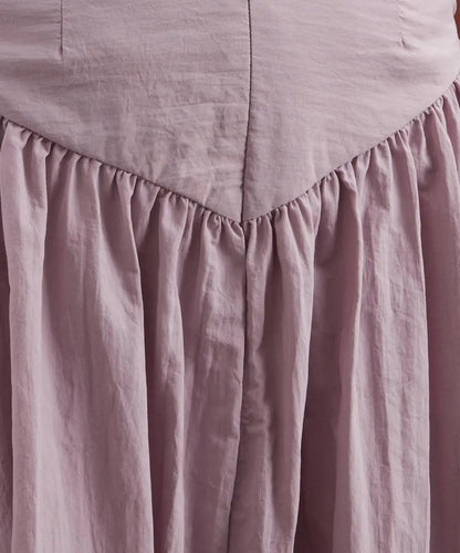 Dusty Pink High-Waist Midi Skirt with Gathered Panels
