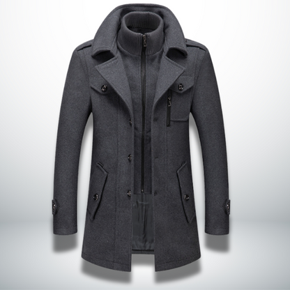 Men's grey smart-casual coat with zip front and flap pockets