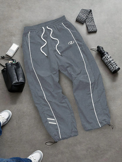 Men's quick-dry joggers, haze blue with white side stripe and drawstring elastic waist