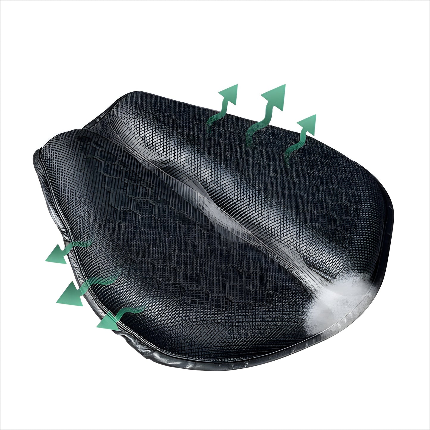 Petal-shaped breathable gel seat cushion with dark, textured top and elastic straps