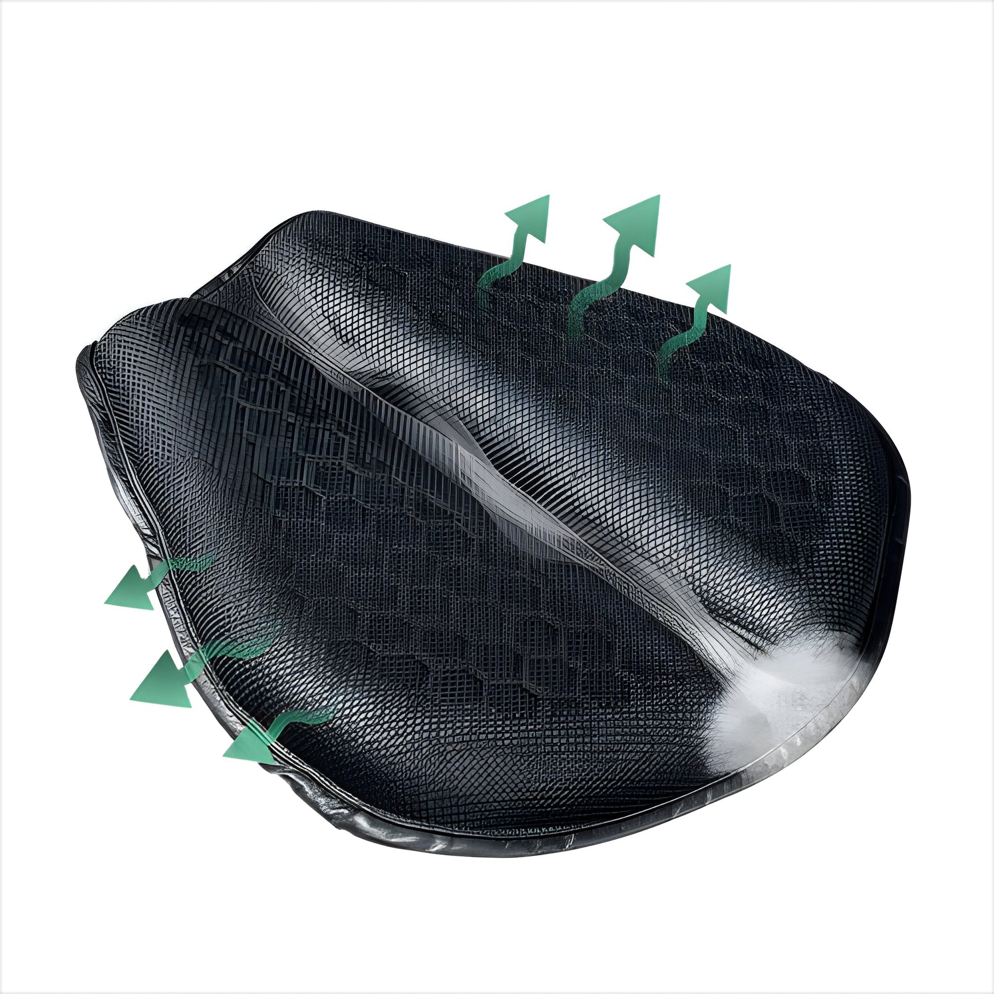 Petal-shaped breathable gel seat cushion with dark, textured top and elastic straps