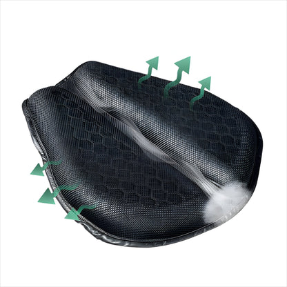 Petal-shaped breathable gel seat cushion with dark, textured top and elastic straps