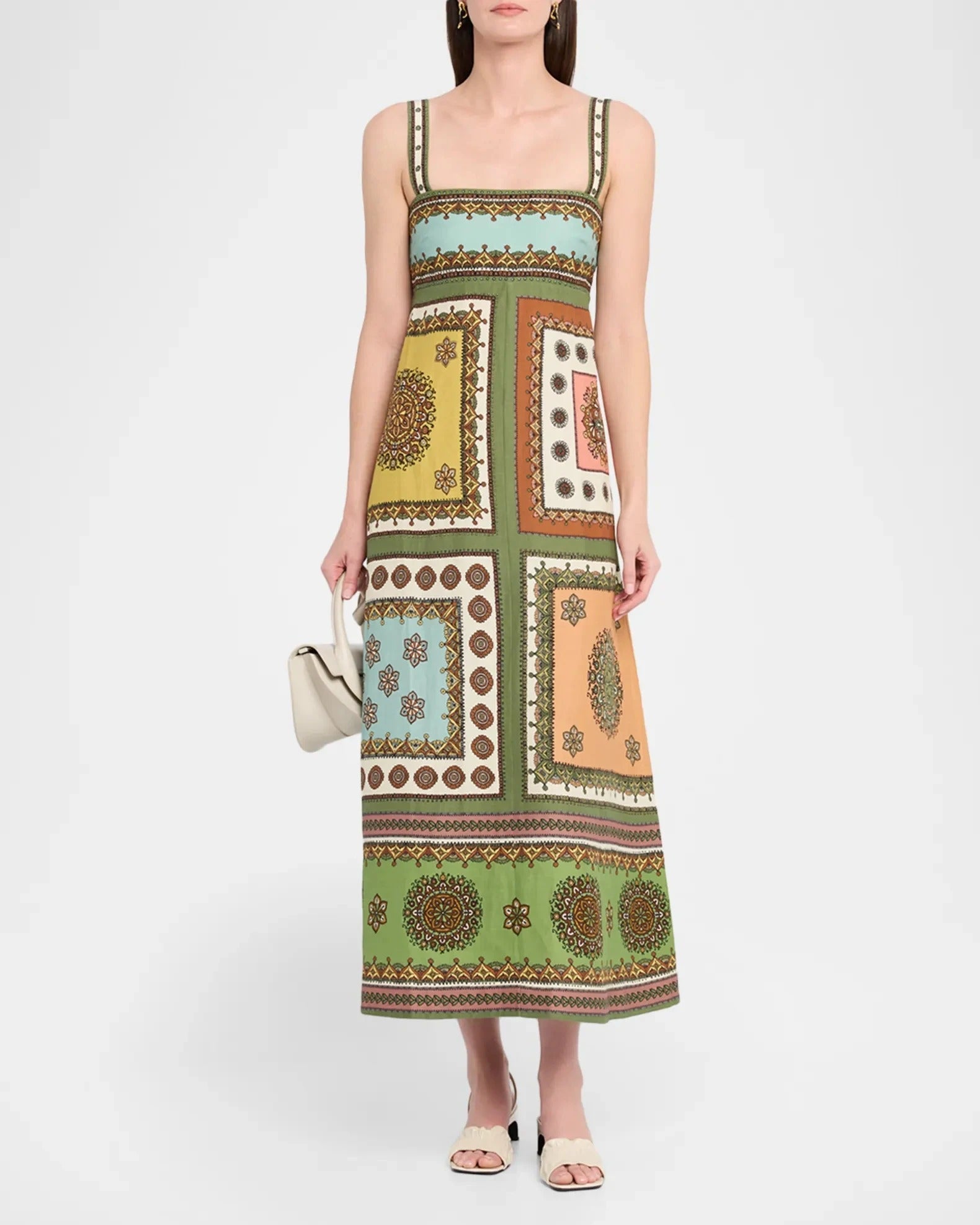 Multicolor Patchwork Print Sleeveless Maxi Dress