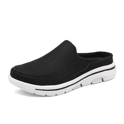Black backless slip-on slippers with thick white sole