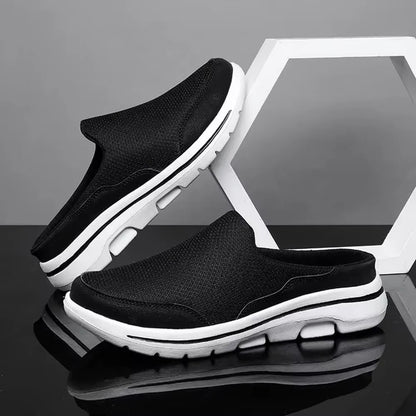 Black backless slip-on slippers with thick white sole