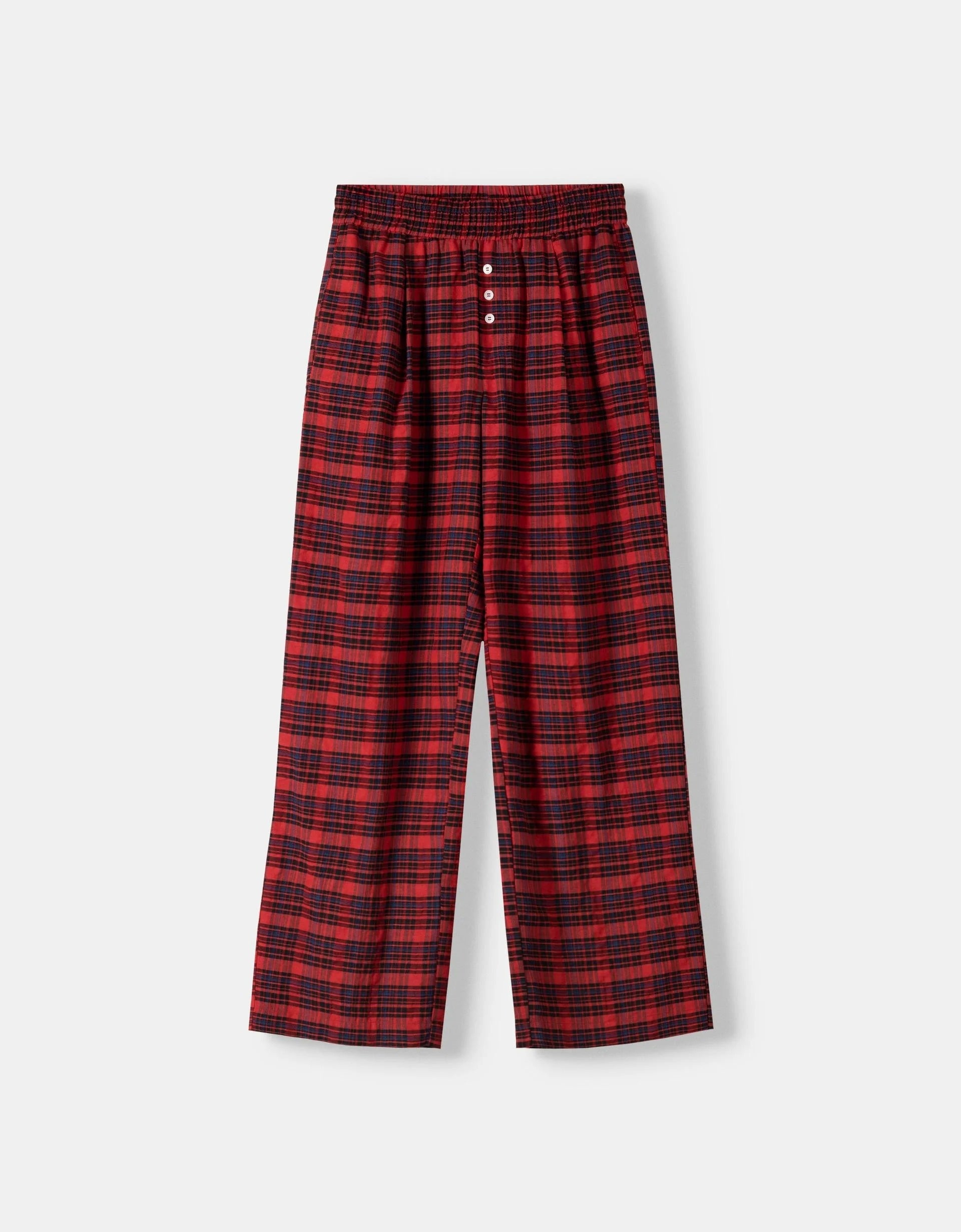 Red and Black Plaid Wide-Leg Trousers