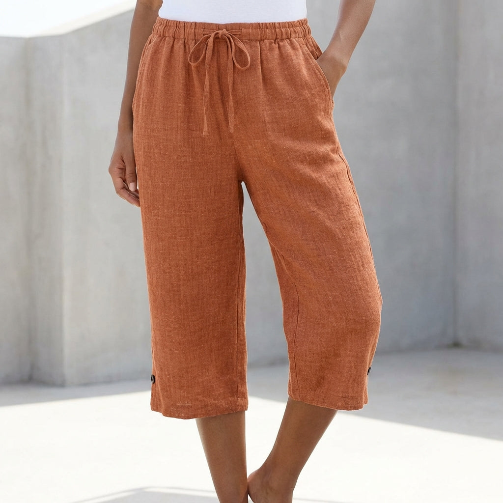 Relaxed-fit capri pants with drawstring waist, orange-red