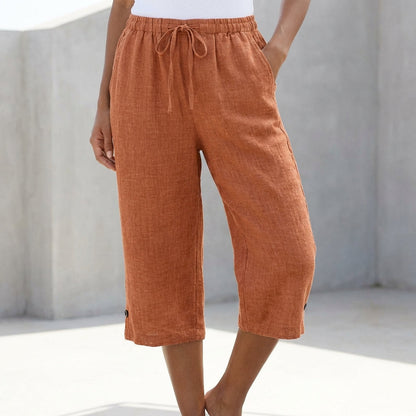 Relaxed-fit capri pants with drawstring waist, orange-red