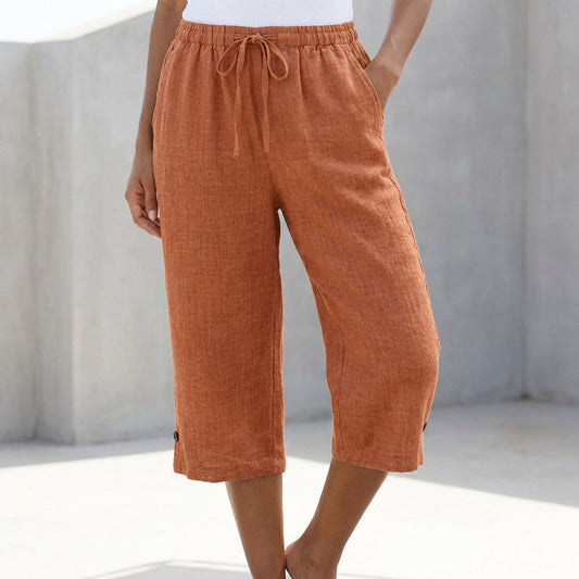 Relaxed-fit capri pants with drawstring waist, orange-red