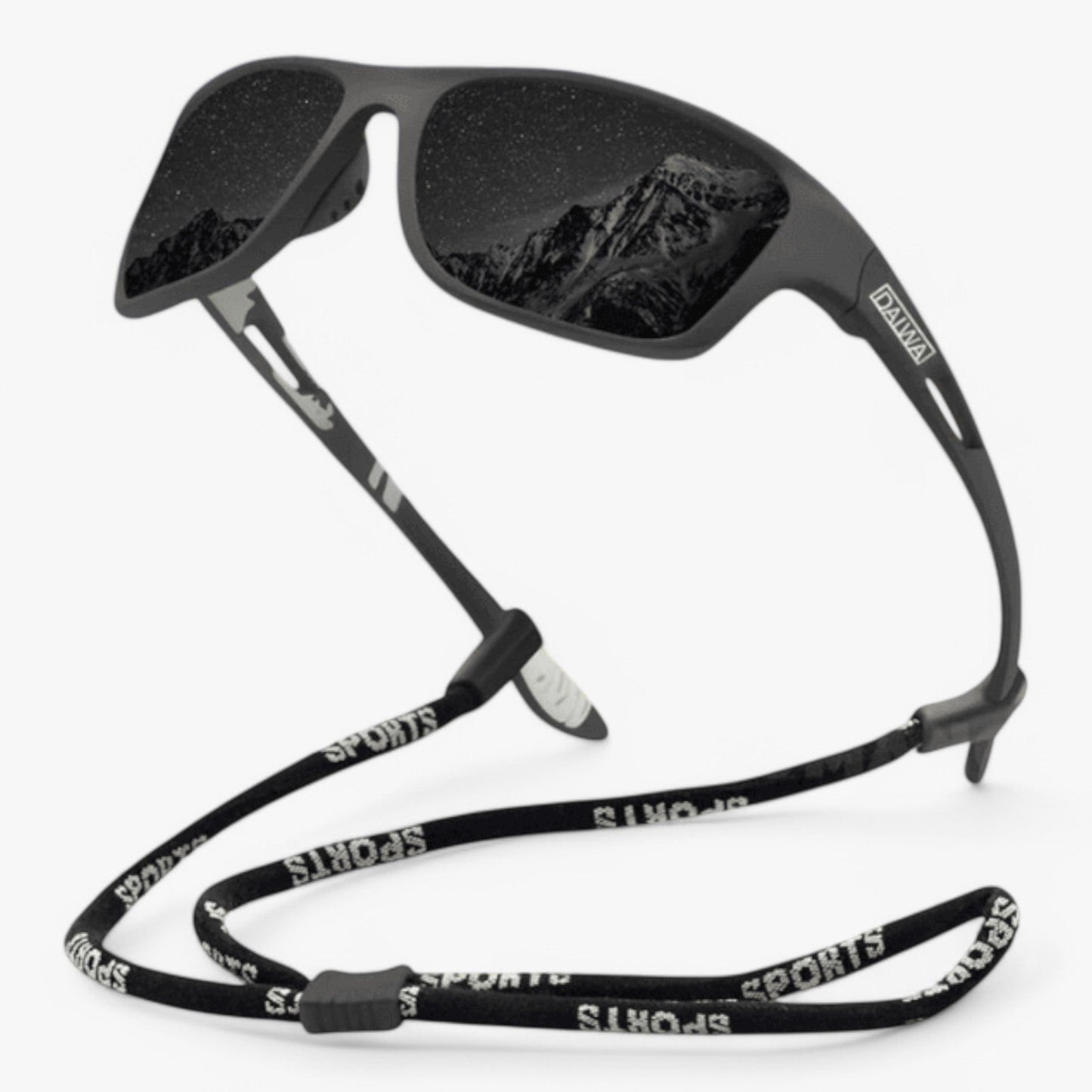 Professional cycling sunglasses with black speckled frame and dark mirrored lenses