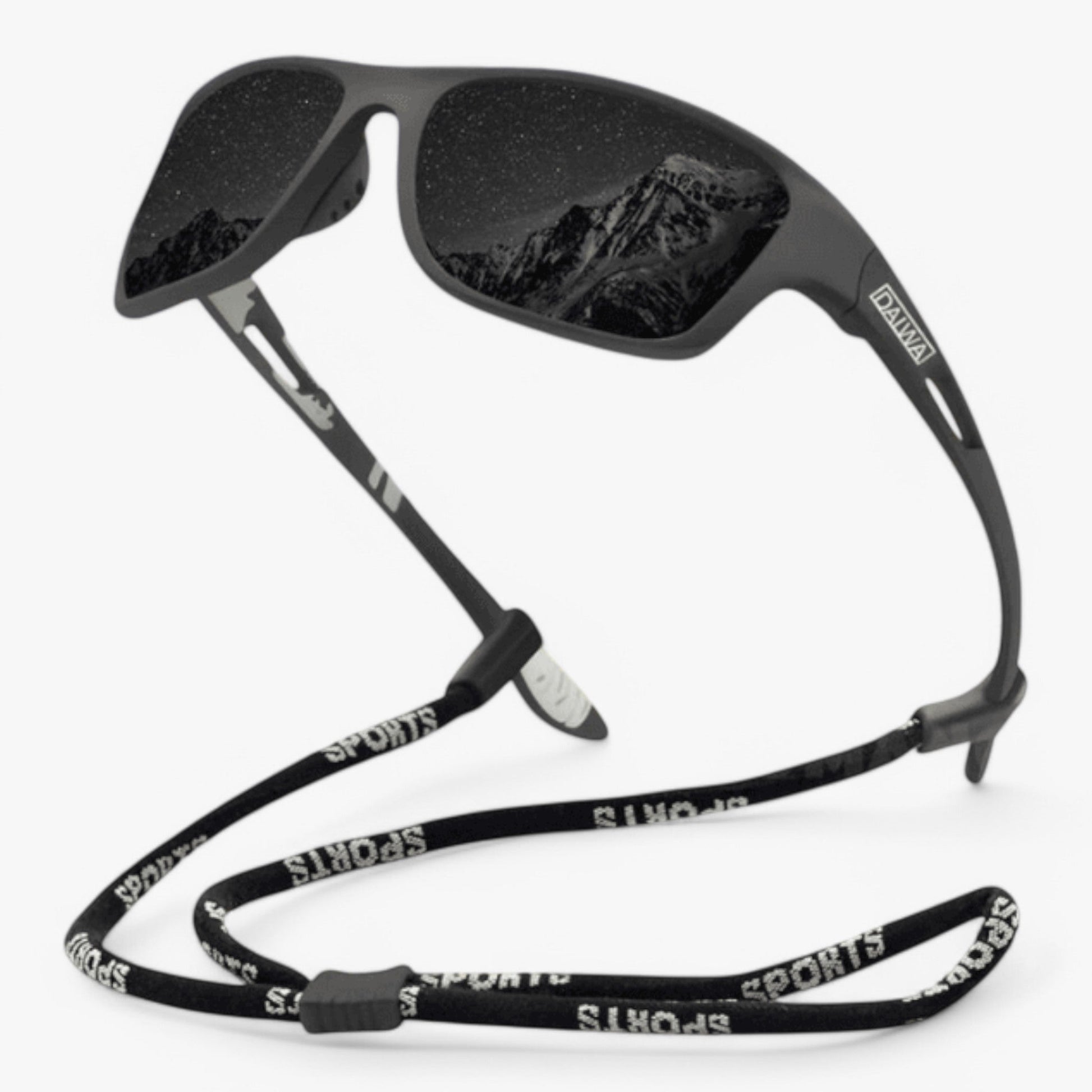 Professional cycling sunglasses with black speckled frame and dark mirrored lenses