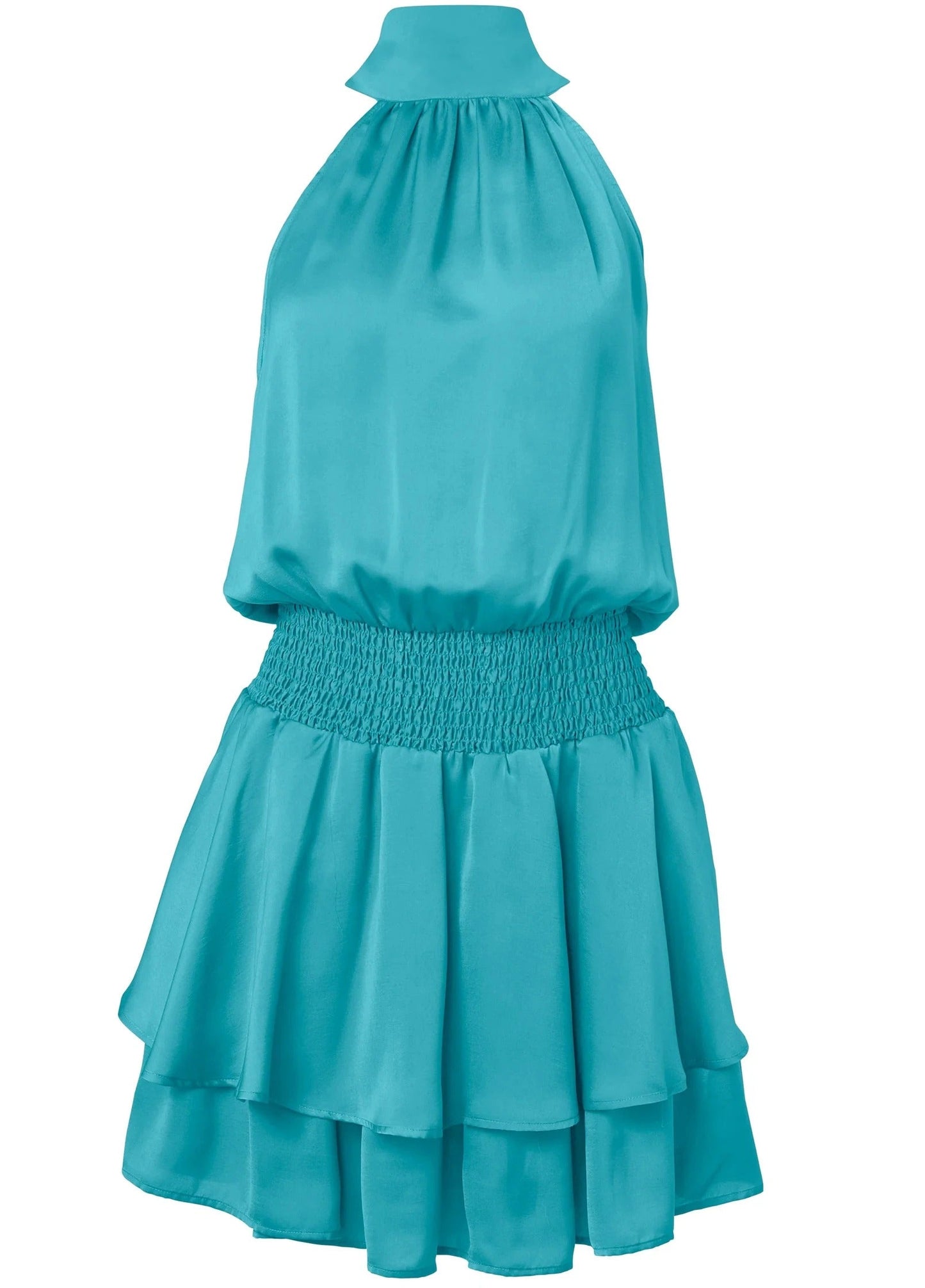 Turquoise Halter Neck Tiered Dress