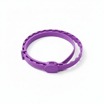 Adjustable pet calming collar, purple segmented band with slide clasp