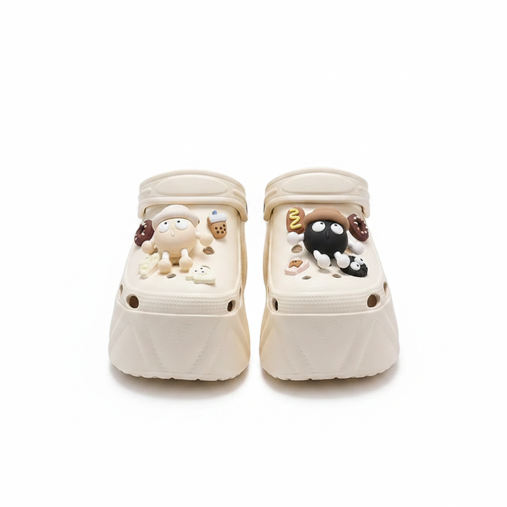 Women’s white platform clogs with character charm decorations