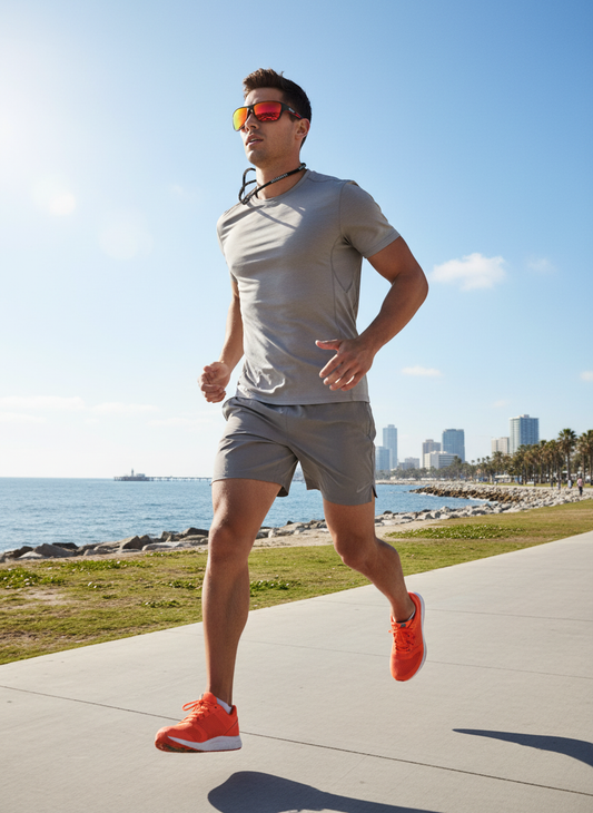 Sport sunglasses with black frame and yellow tinted lenses, lightweight design