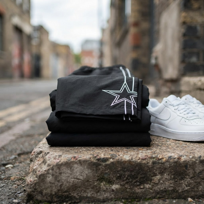 Black quick-dry trousers, folded casual sports pants with drawstring waist