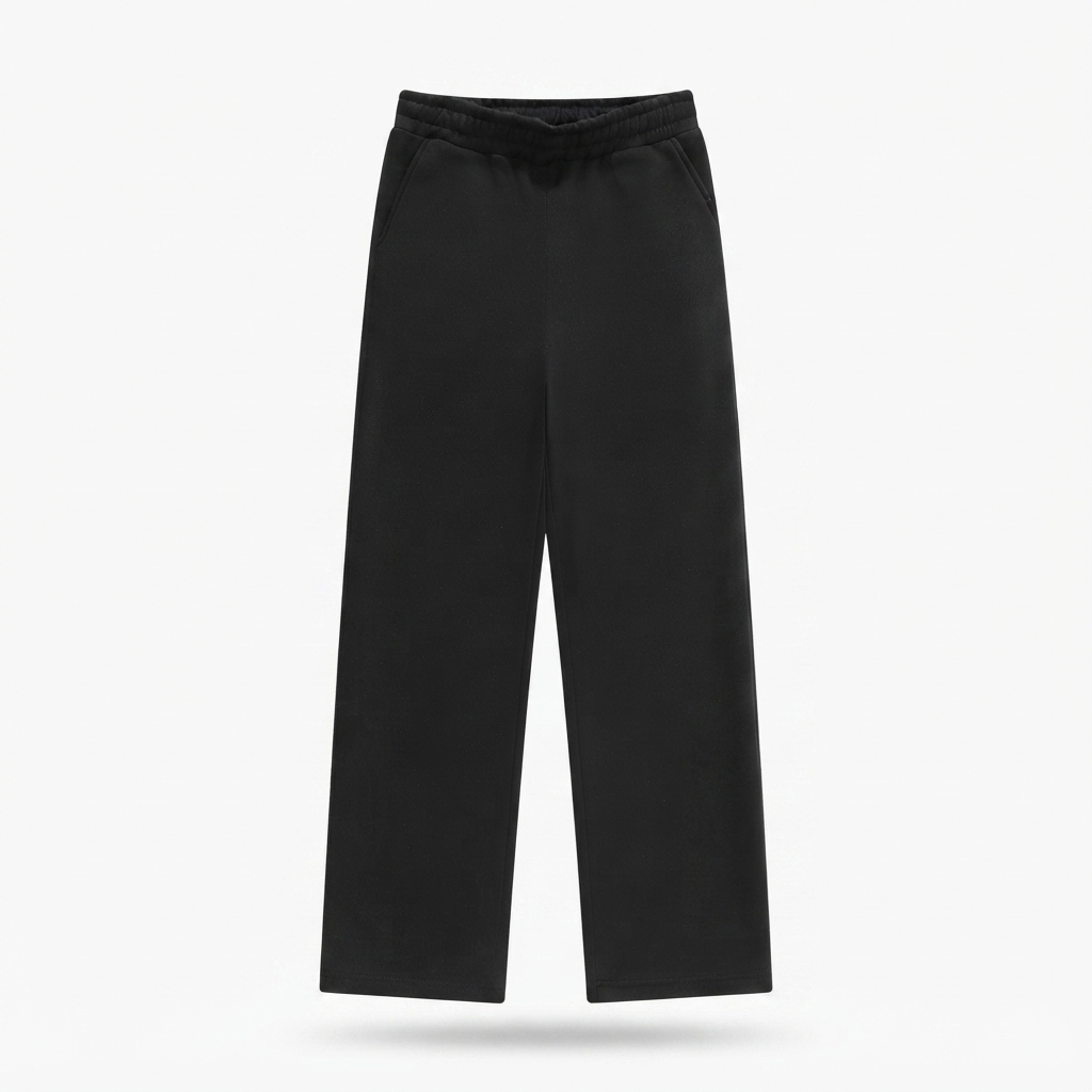 Men's wide-leg sweatpants with drawstring, straight wide cut, dark black
