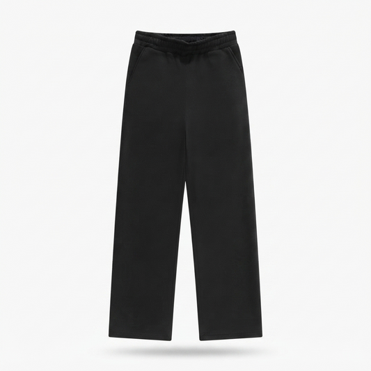 Men's wide-leg sweatpants with drawstring, straight wide cut, dark black