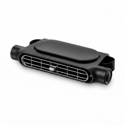 Car seat cooling fan with dual air heads, black body and grille