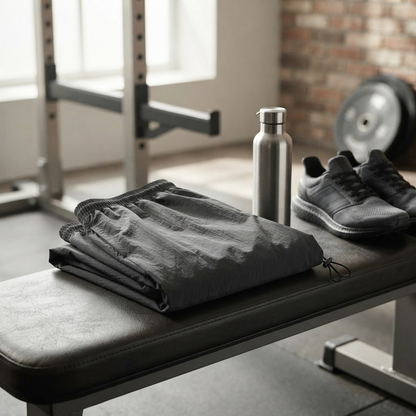 Men's quick-dry joggers folded, elastic waistband with drawstring, dark grey
