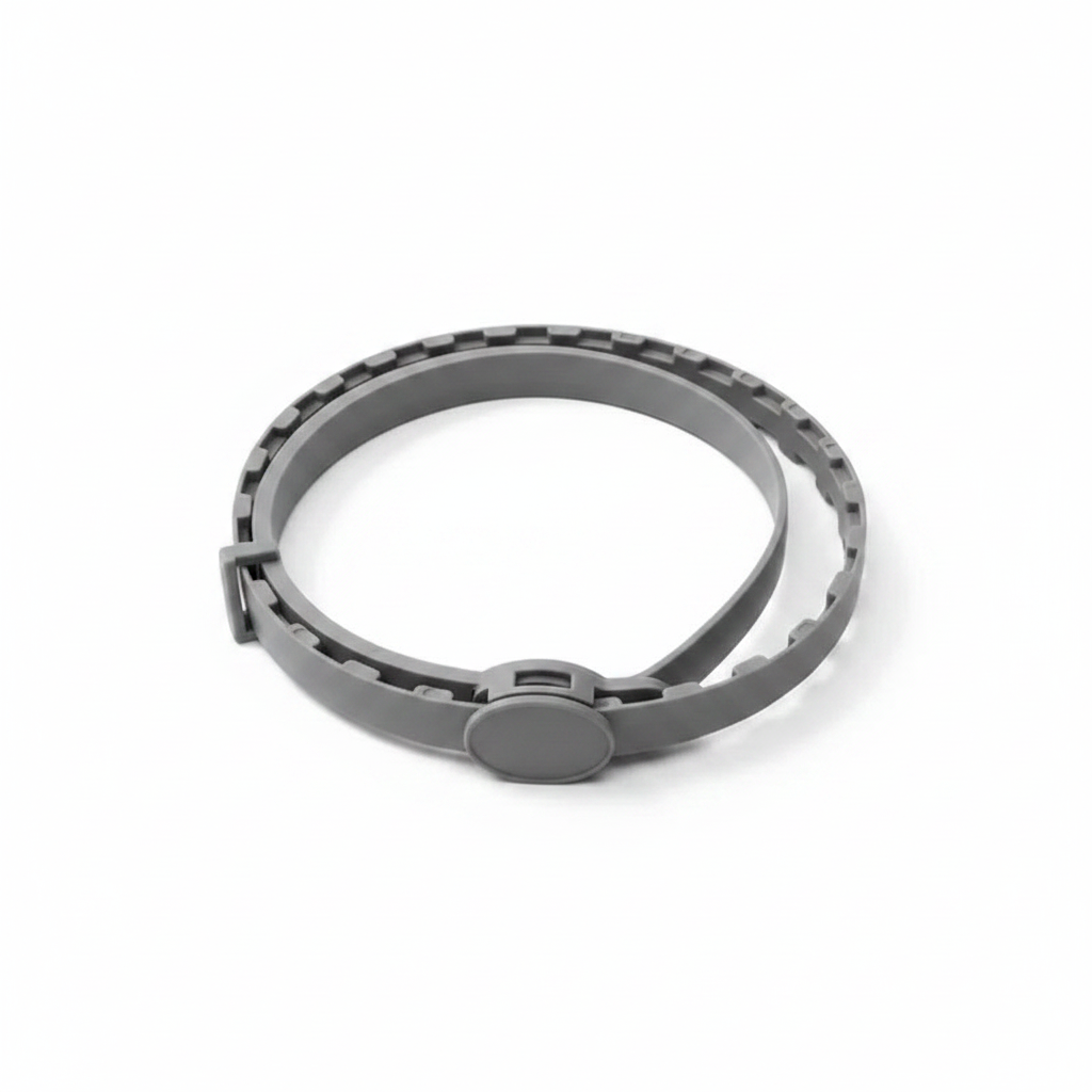 Adjustable pet calming collar, gray segmented band with slide clasp