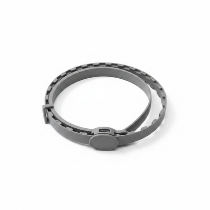 Adjustable pet calming collar, gray segmented band with slide clasp